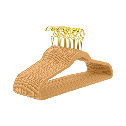 Beige Velvet Gold Hook Hangers for Heavy Coats and Suits