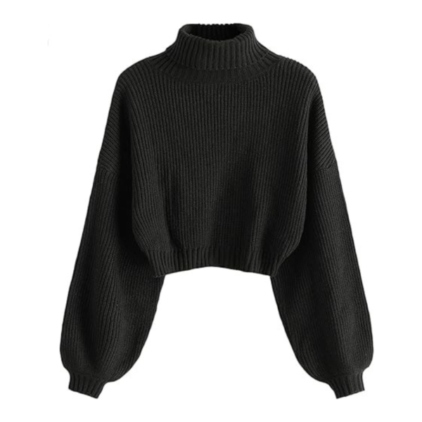 Crew Neck Long Sleeve Women's Pullover Crop Sleeve Ribbed Knit Sweater