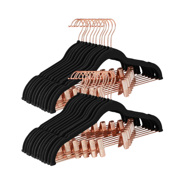 Ultra Thin Non Slip Velvet Skirt Hangers With Rose Gold Hooks Hanger Black